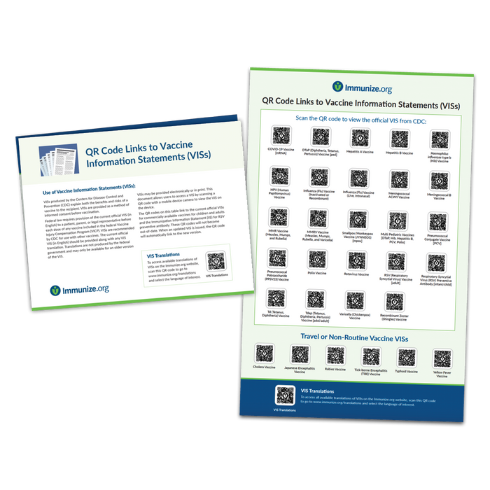 Laminated CDC VIS QR Code Table (English Only)