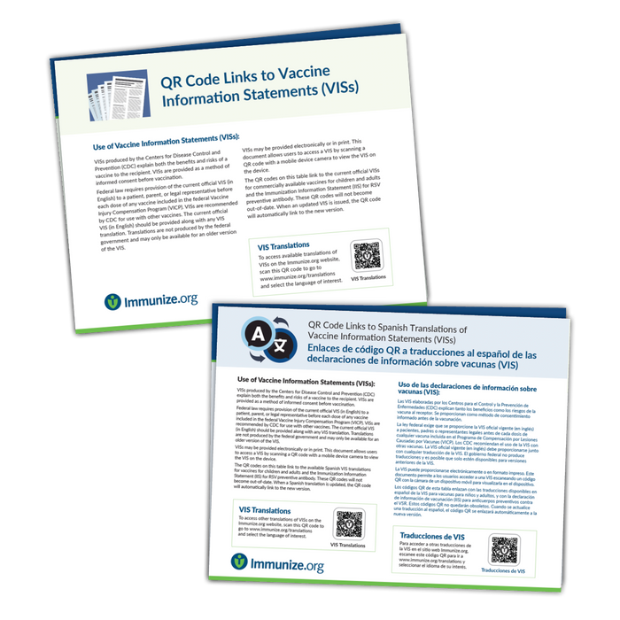Bundle: Laminated CDC (English) + Spanish Translation VIS QR Code Tables