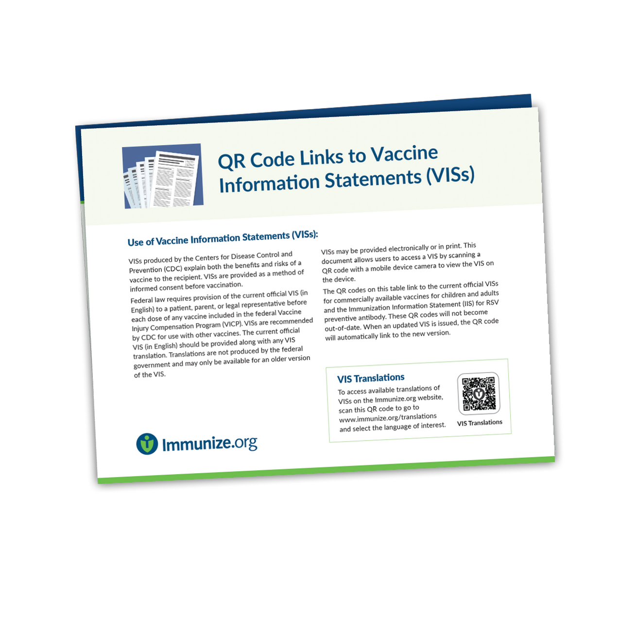 Laminated CDC VIS QR Code Table (English Only)– Immunize.org