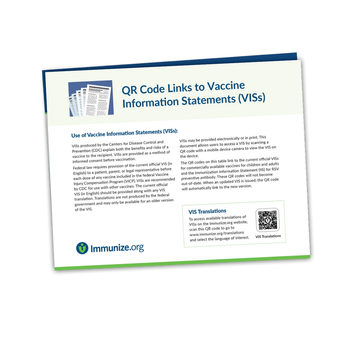 Laminated CDC VIS QR Code Table (English Only)