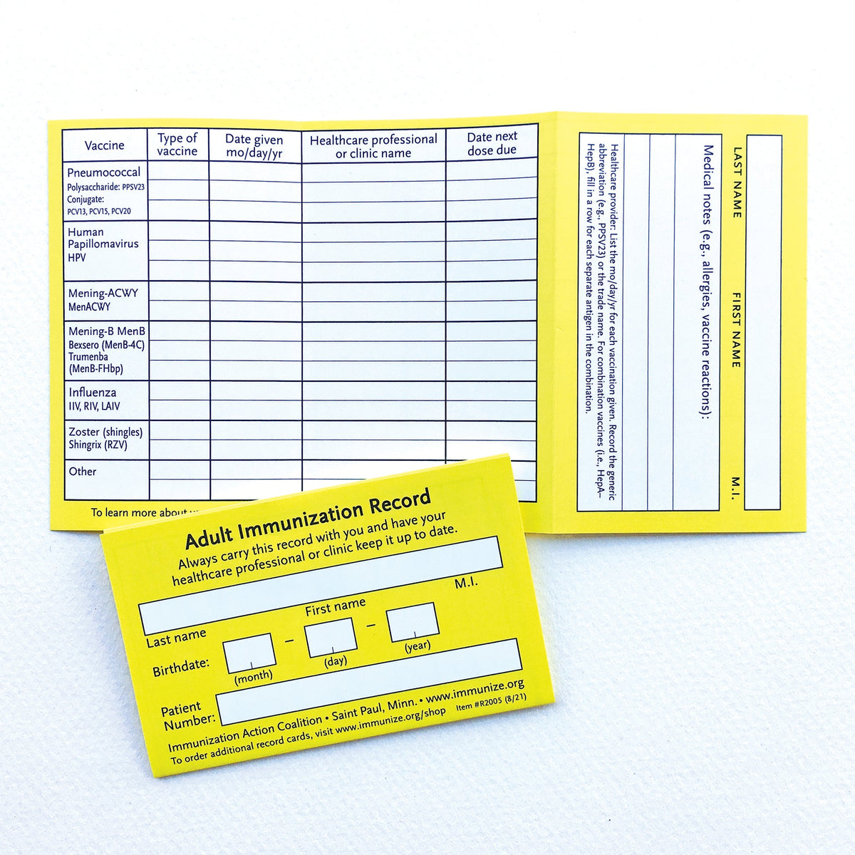 WalletSized Immunization Record Cards for Adults (Box of 250