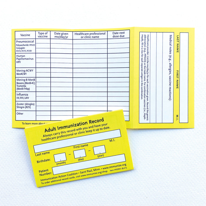 Wallet-Sized Immunization Record Cards for Adults (Box of 250)