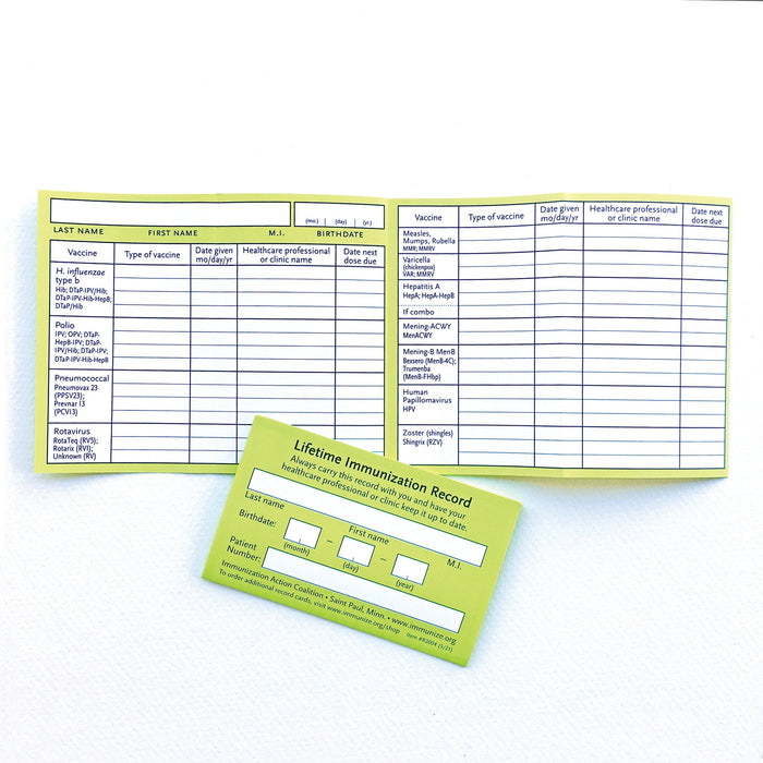 Wallet-Sized Lifetime Immunization Record Cards (Box of 250)